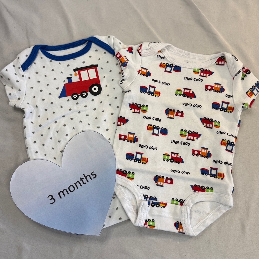 Rococo - 3M Baby Train Print Short Sleeve Bodysuits/Onesie Tops